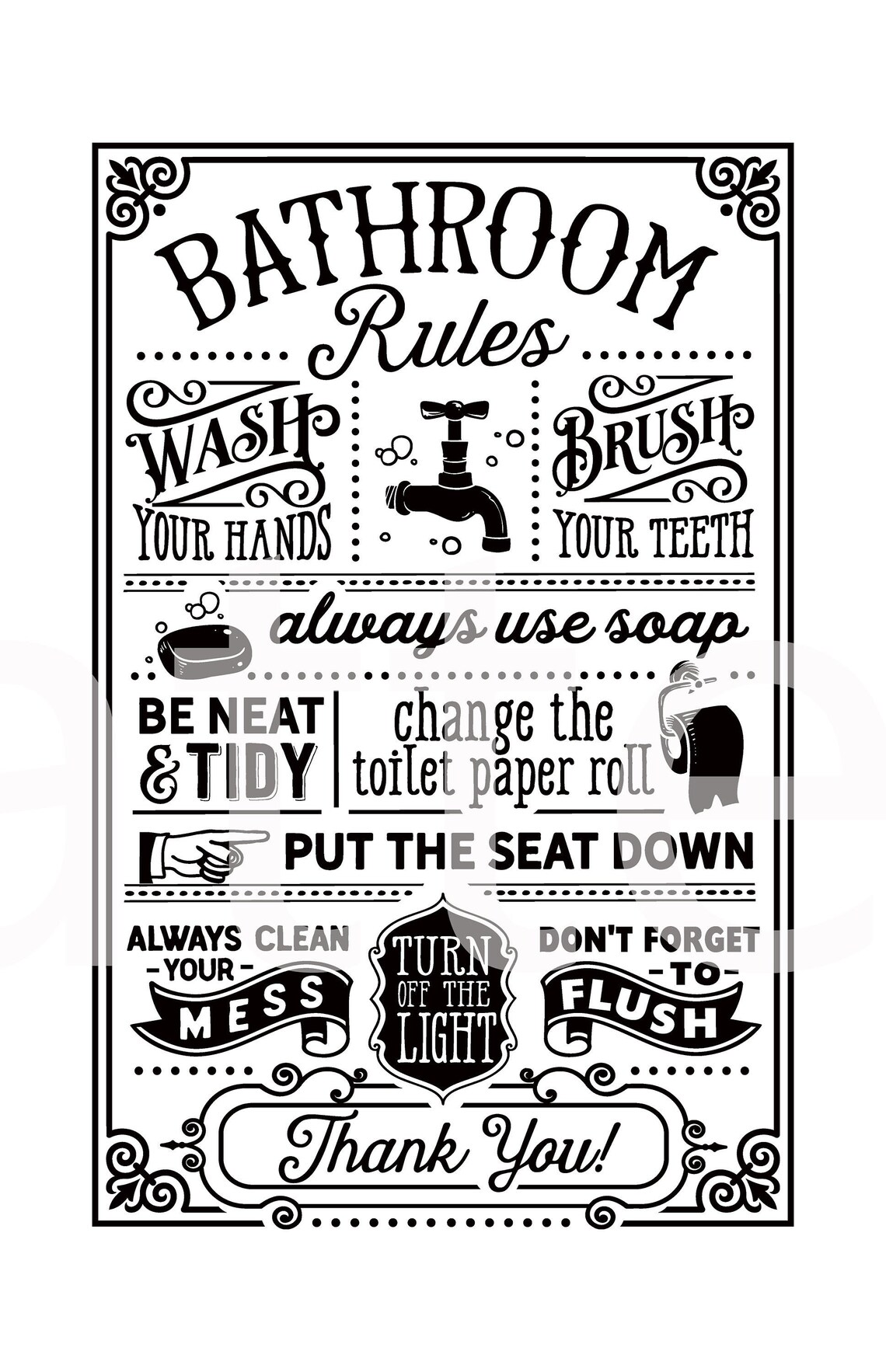 Bathroom Rules SVG digital download Cut File Cricut Etsy