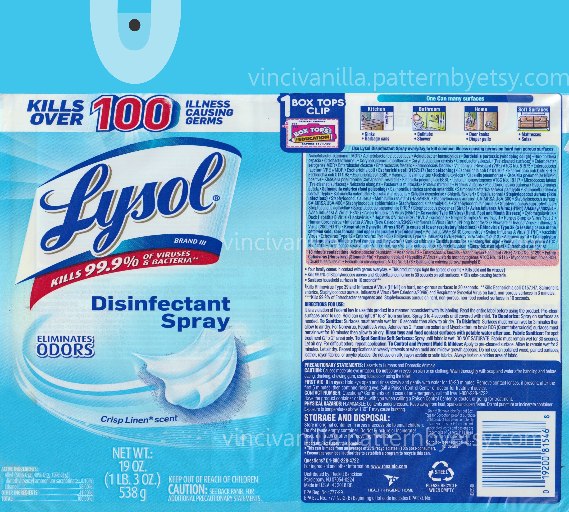 Lysol Disinfectant spray can label digital download Etsy