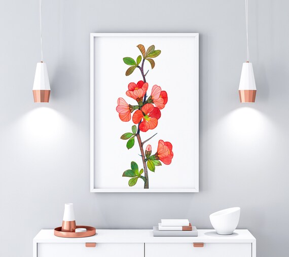 Branches Of Blooming Quince Still-Life Art Print Home Decor Wall Art Poster H Branches Of Blooming Quince Still-Life Art Print Home Decor Wall Art Poster H
