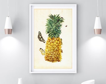 Arte da parete stampabile di ananas, illustrazione di frutta ananas botanica vintage, poster da cucina, stampa di ananas scaricabile #067