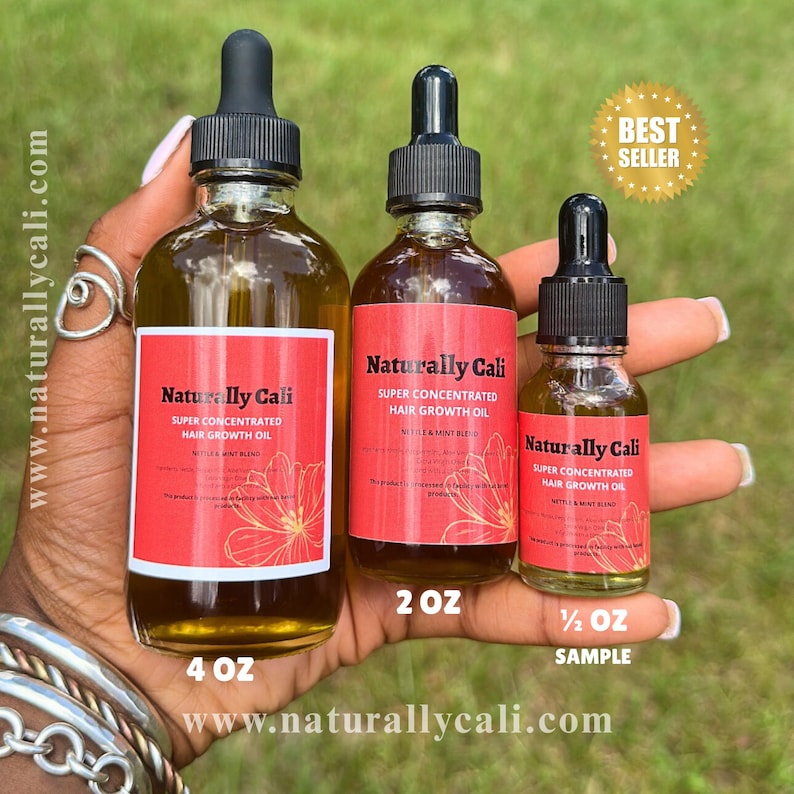 Hair growth oil bottle size comparison with dropper applicator