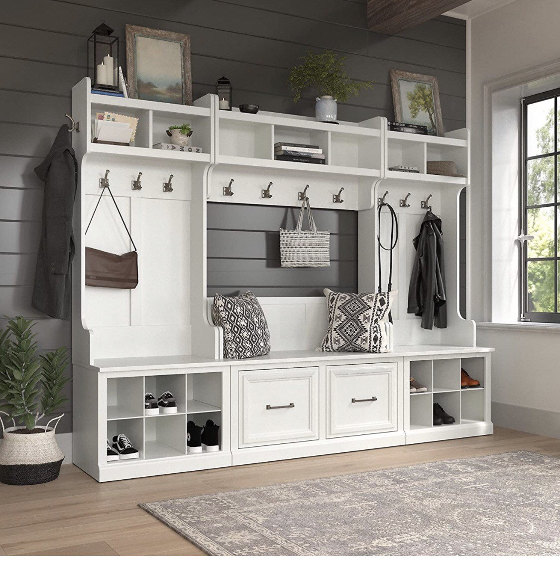 Custom Made Wood Hall Tree With Bench Mudroom Farmhouse Entry Way Furn