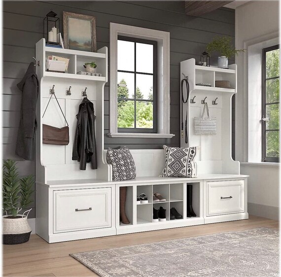 Woodland Entryway Storage Set With Hall Trees and Shoe Bench Etsy