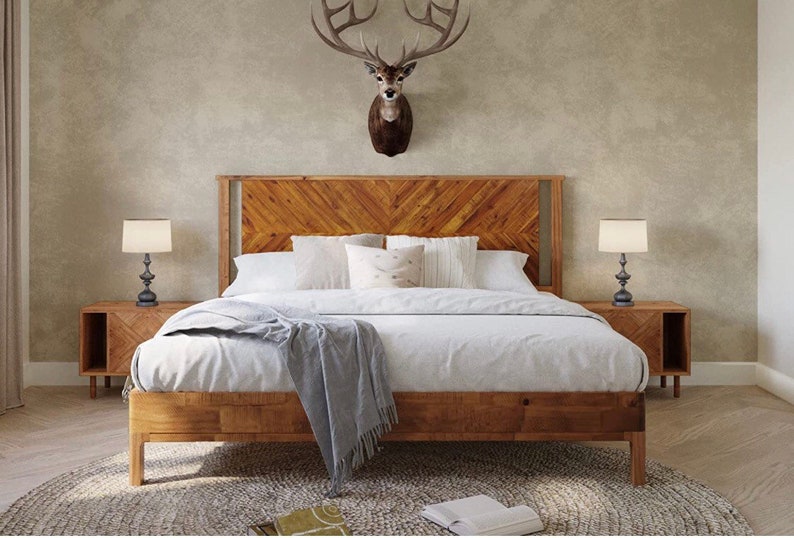 King Bed Frame With Headboard Rustic & Scandinavian Style Etsy
