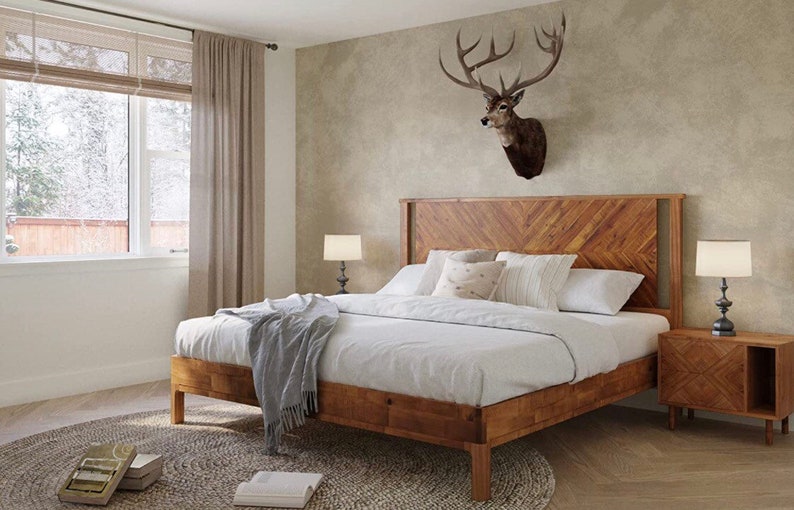 King Bed Frame With Headboard Rustic & Scandinavian Style Etsy