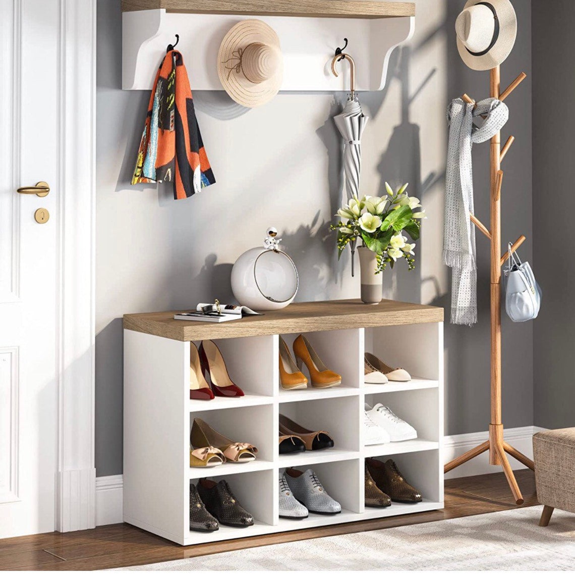 Shoe Bench Coat Rack Set 9 Pair Shoe Storage Rack Etsy