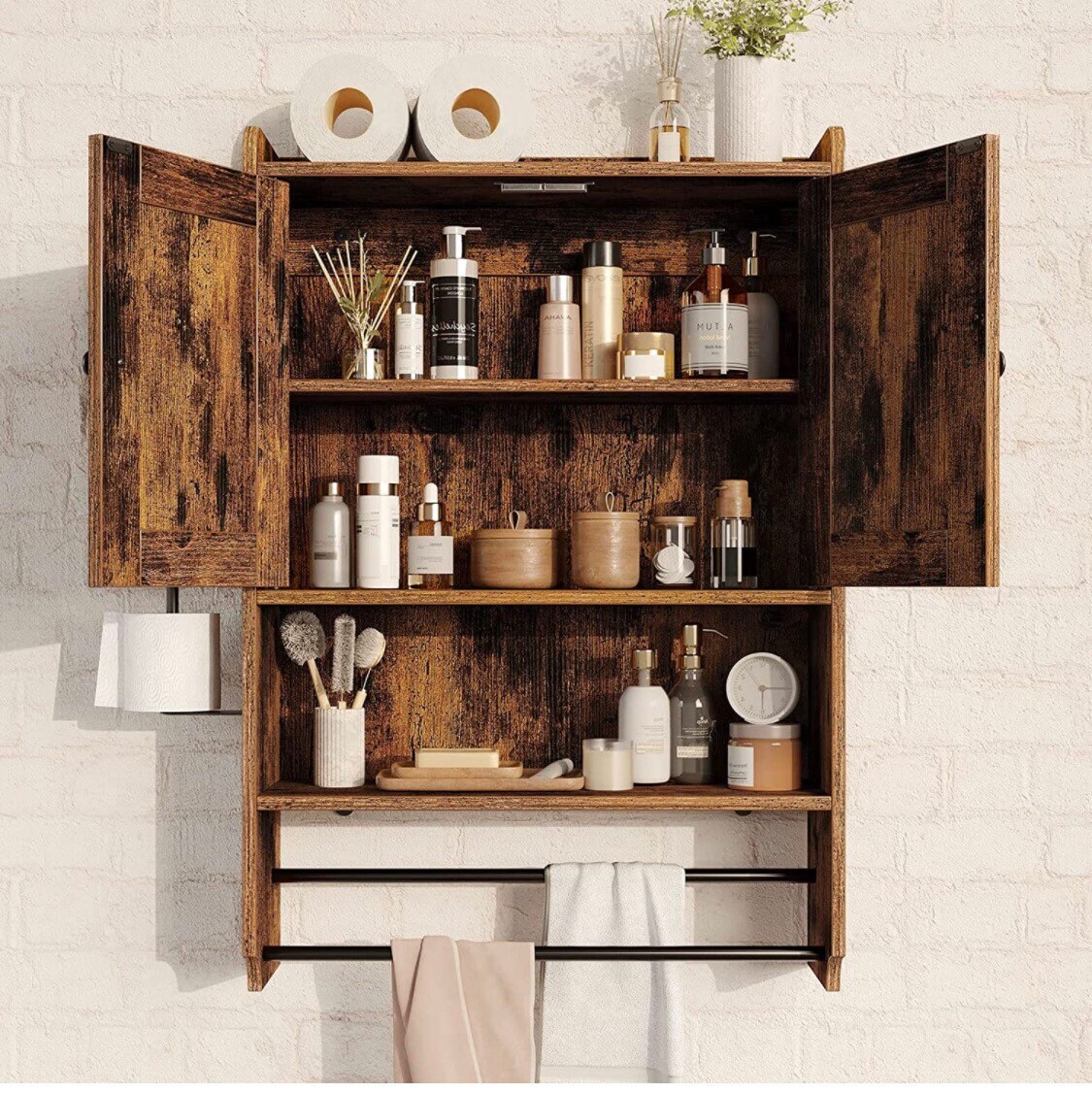 Bathroom Wall Mounted With 2 Shelf & 2 Towels Bar Etsy