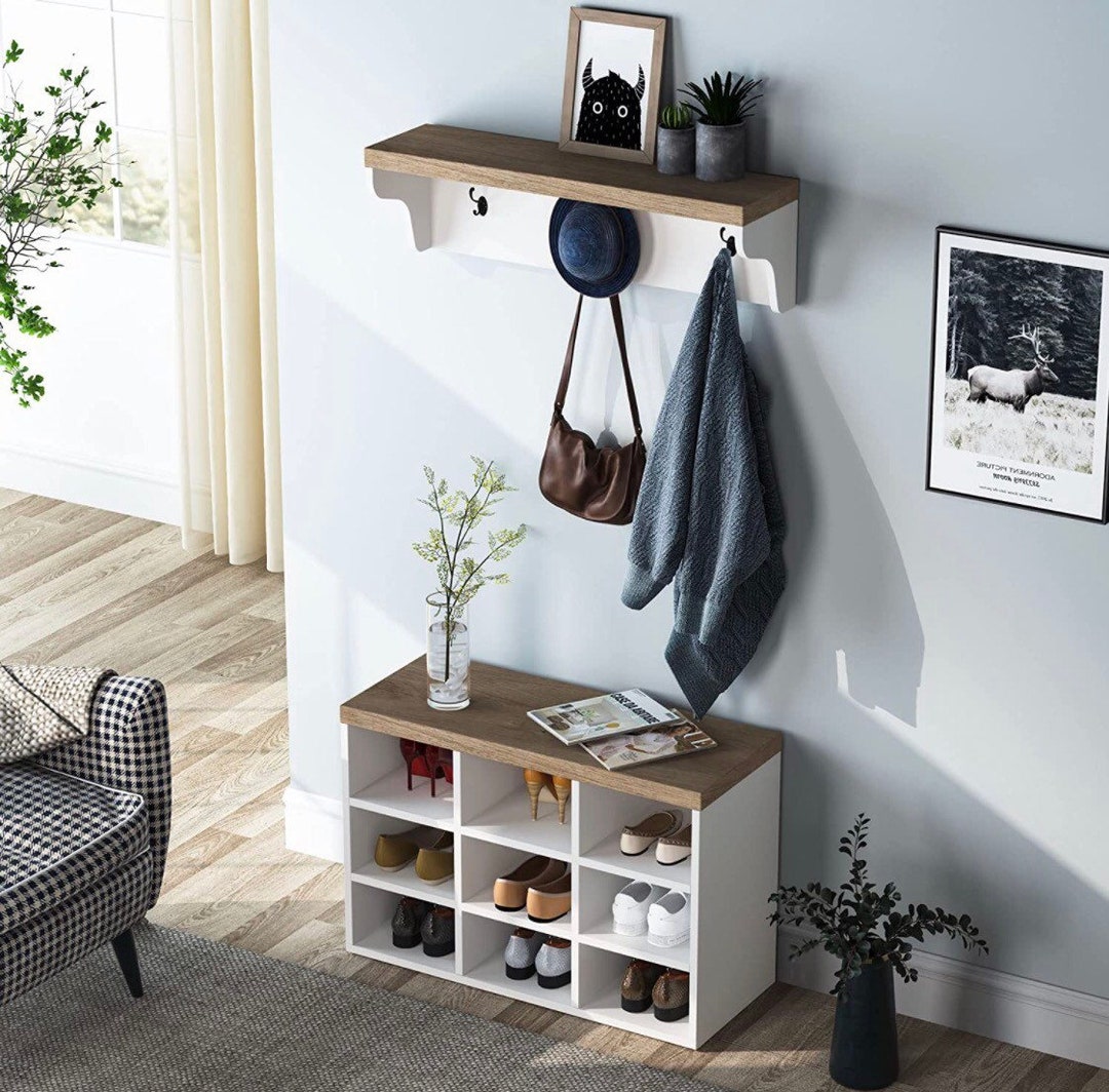 Shoe Bench Coat Rack Set 9 Pair Shoe Storage Rack Etsy