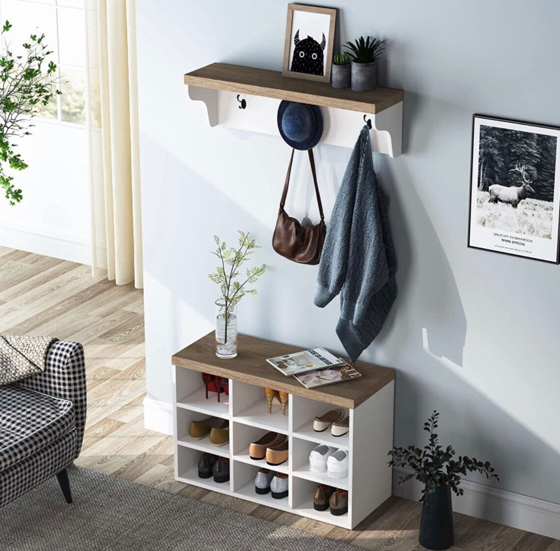 Shoe Bench Coat Rack Set 9 Pair Shoe Storage Rack Etsy