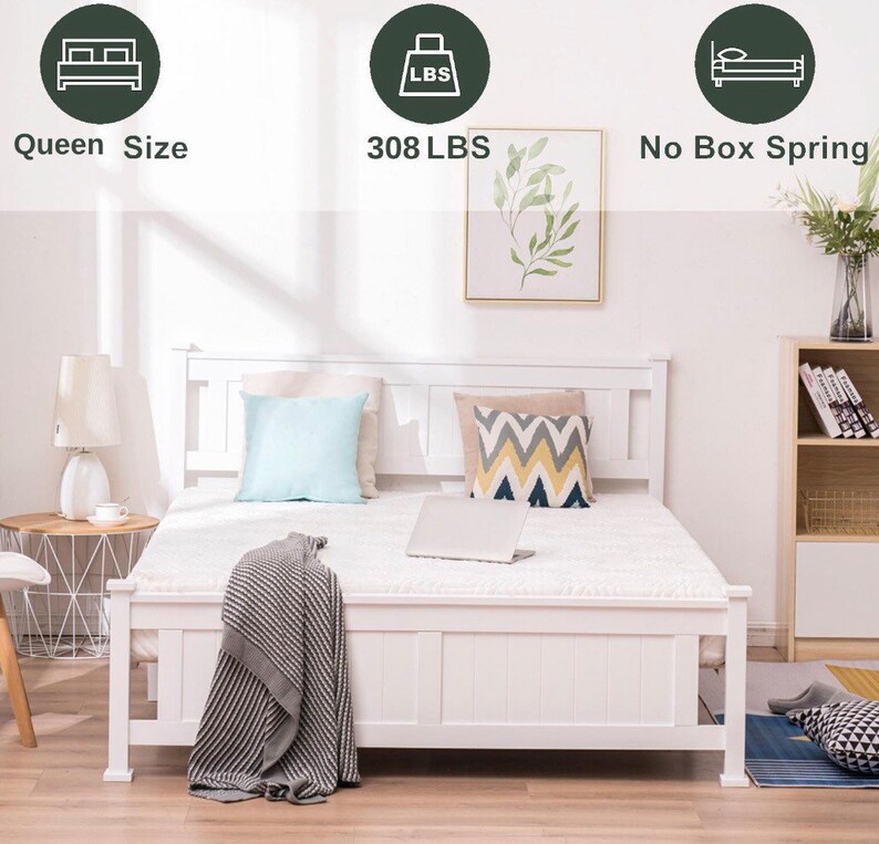 Rustic Queen Bed Frame With Headboard Wood Platform Bed White Etsy