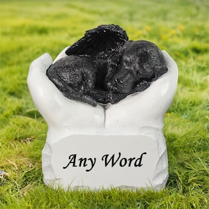 Estátua de homenagem personalizada para marcador de túmulo de animal de estimação com anjo dormindo, com qualquer palavra, com função de urna de cinzas de cachorro