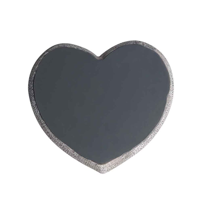 May include: A heart-shaped chalkboard with a distressed grey finish. The chalkboard is blank and ready to be written on.