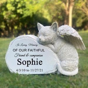 Personalized Cat Angel Pet Memorial Grave Marker Tribute Statue-Pet Headstone Memorial Garden Stone-In Loving Memory OF OUR FAITHFUL Friend