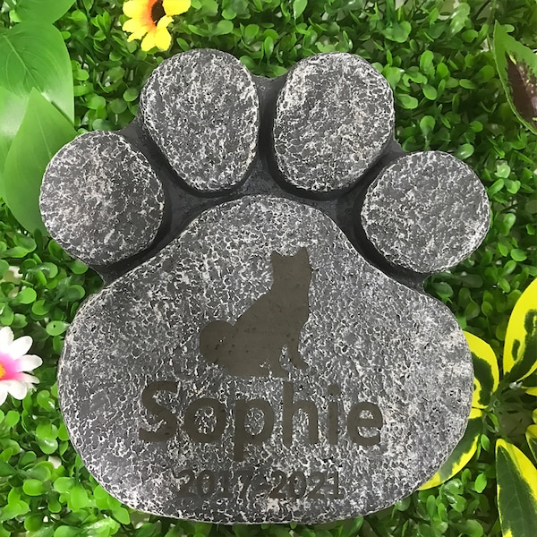 Personalized Dog Pet Memorial Stone Tombstone Garden Stone, Big Dog Paw Shaped Dog Pet Grave Marker, Customizable Name&Date, Pet Loss Gift