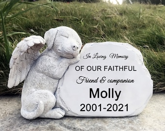 Personalized Dog Angel Pet Memorial Grave Marker Tribute Statue-Pet Headstone Memorial Garden Stone-In Loving Memory OF OUR FAITHFUL Friend