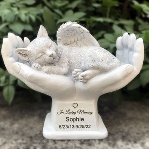 Personalized Cat Pet Grave Markers Memorial Angel Statue Stone, Cat Pet Headstone Garden Stone, in Loving Memory of Pet Lost Gift,7 Inch(H)