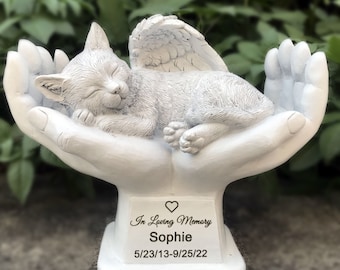 Personalized Cat Pet Grave Markers Memorial Angel Statue Stone, Cat Pet Headstone Garden Stone, in Loving Memory of Pet Lost Gift,7 Inch(H)