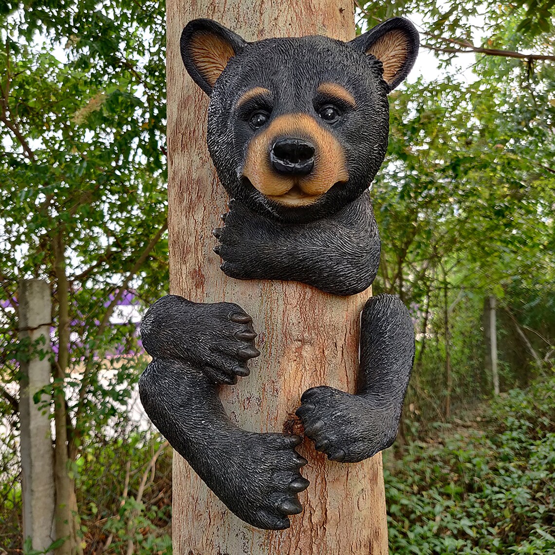 Bear Sculpture Garden Decor Tree Huggers Bear Tree Peeker Etsy UK
