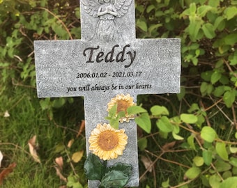 12,7 inch Cross Pet Memorial Garden Stones, Sympathy Cat Of Dog Grave Marker, gegraveerd met naam, datum en zin
