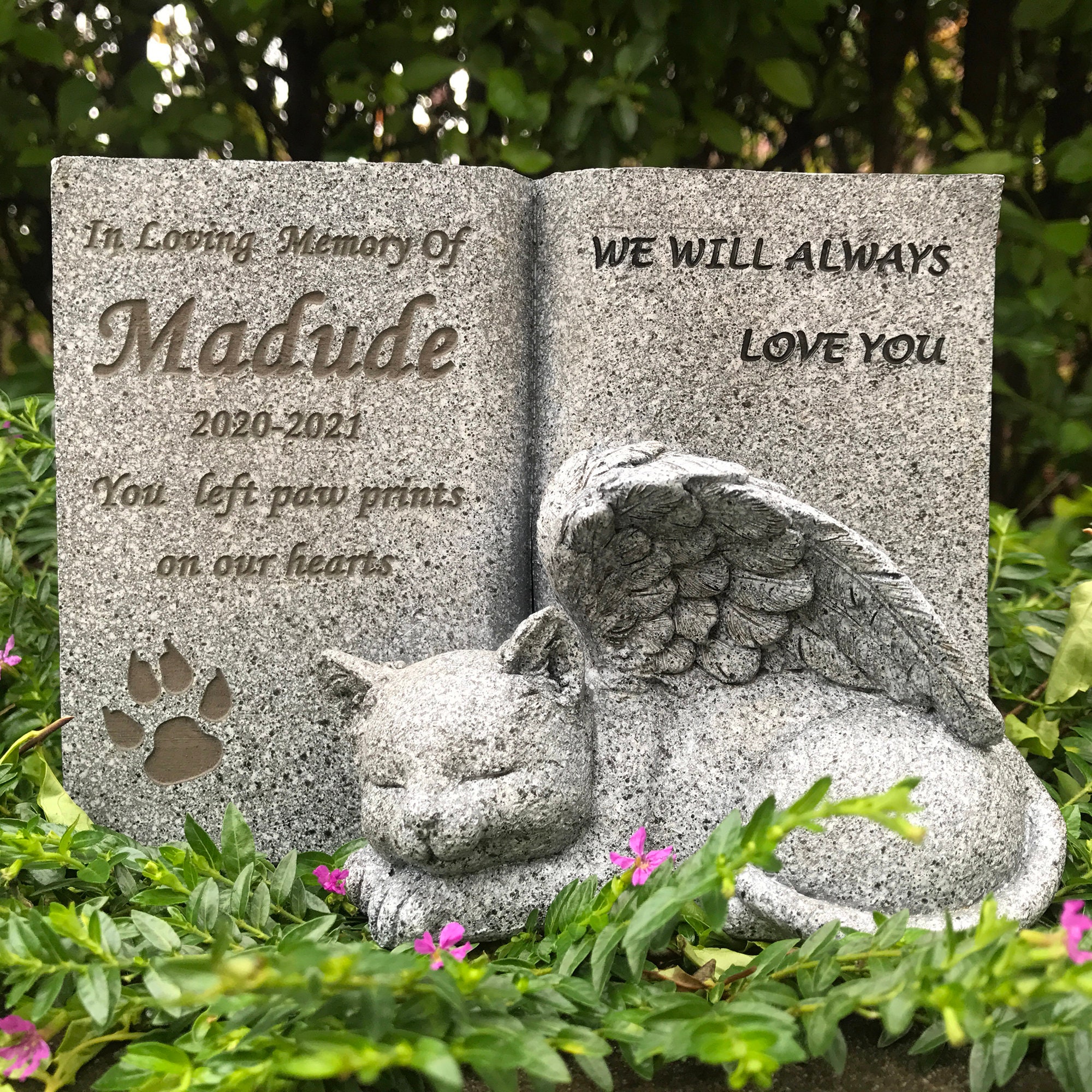 Personalized Pet Cat Memorial Grave Marker Stone with Angel Etsy