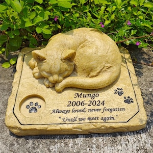 Personalisierte Katzengedenksteine, Katzen Kopfstein, gravieren Haustier Gedenksteine Grabsteine mit einer Katzenkätzchen Engelsstatue auf die Oberseite.