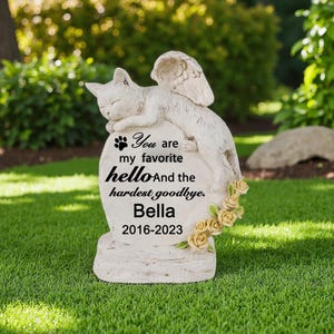 Personalized Cat Memorial Stones,Cat Headstone, Engrave Pet Memorial Stones Grave Markers with A Kitten Angel Statue