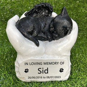 Personalized Pet Cats Ashes Urn with Angel Cat Memorial Statues, Resin Cremation Cat Urn, Cat Memorial Urn Gift.