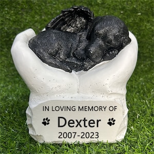 Personalized Pet Dog Ashes Urn with Angel Dog Memorial Statues, Resin Cremation Dog Urn, Dog Memorial Urn Gift.