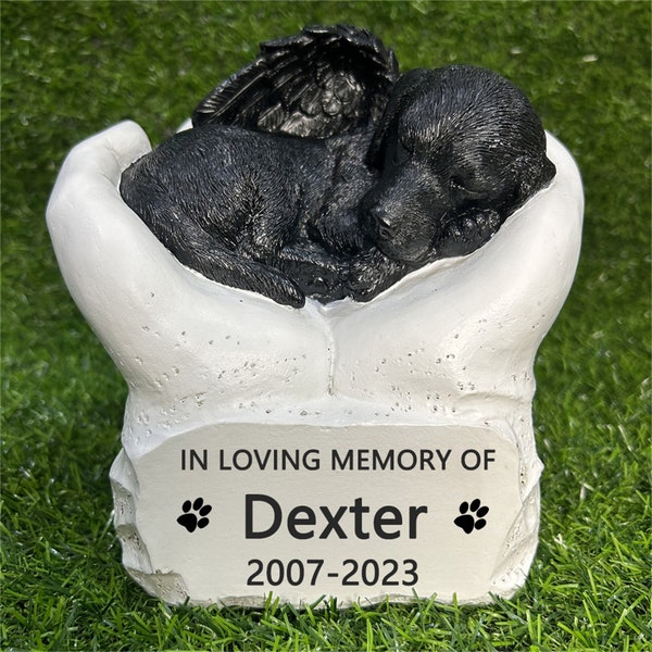 Personalized Pet Dog Ashes Urn with Angel Dog Memorial Statues, Resin Cremation Dog Urn, Dog Memorial Urn Gift.