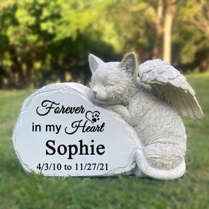 Personalized Cat Angel Pet Memorial Grave Marker Tribute Statue-Pet Headstone Memorial Garden Stone-Forever in My Hearts