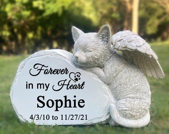 Personalized Cat Angel Pet Memorial Grave Marker Tribute Statue-Pet Headstone Memorial Garden Stone-Forever in My Hearts