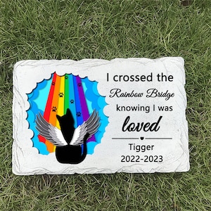 Gepersonaliseerde Pet Cat Garden Memorial Stone Plaque Grave Marker Sympathy Poem - Ik stak de Rainbow Bridge over wetende dat ik geliefd was.