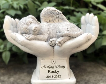 Gepersonaliseerde Hond Huisdier Grafmarkeringen Memorial Angel Standbeeld Steen, Hond Huisdier Grafsteen Tuinsteen, in liefdevolle herinnering aan huisdier verloren geschenk, 7 Inch(H)