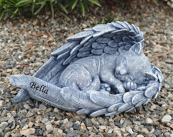 Statua commemorativa personalizzata a forma di gatto da giardino, statua di un angelo che dorme pacificamente, segnali per cimiteri, regali commemorativi per gatti con simpatia