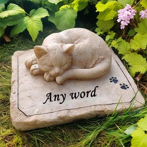 Personalized Cat Memorial Stones Garden Stones With Sleeping Cat Statue, Sympathy Cat Grave Markers Cemetery Stones Engraved  With Any Word.