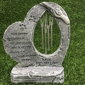 Personalized Dog Puppy Memorial Stones With Wind Chimes, Dog Tombstone Marker, Dog Sympathy Gift, Engraved With Name And Born Passed Dates