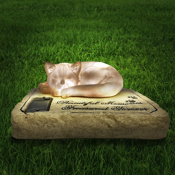 Cat Tombstone with Solar Light – Treasured Forever Keepsake