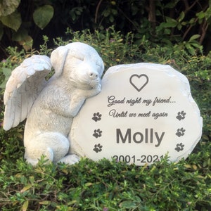 Personalized Dog Angel Pet Memorial Grave Marker Tribute Statue-Pet Headstone Memorial Garden Stone-Good Night My Friend.Until We Meet Again