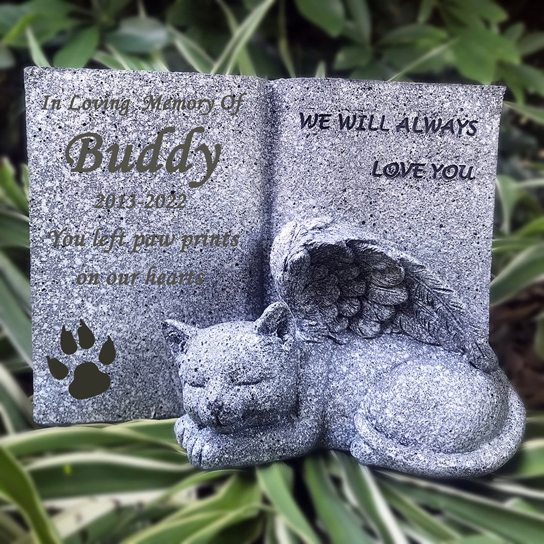 Personalized Pet Cat Memorial Grave Marker Stone With Angel Wings, Cat ...