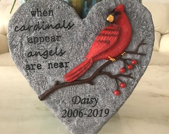 Cardinal Memorial Personalized Heart Garden Stone, Outdoor Decorative Stones, Memorial Stones, Gifts For Sympathy.