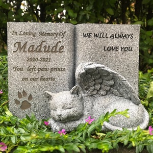 Personalisierte Katzenengel Haustier Gedenkstätte Grabstein Tribute Statue, Katzen Gedenkstein, Haustier Verlust Geschenk für Katze, anpassbarer Name und Datum