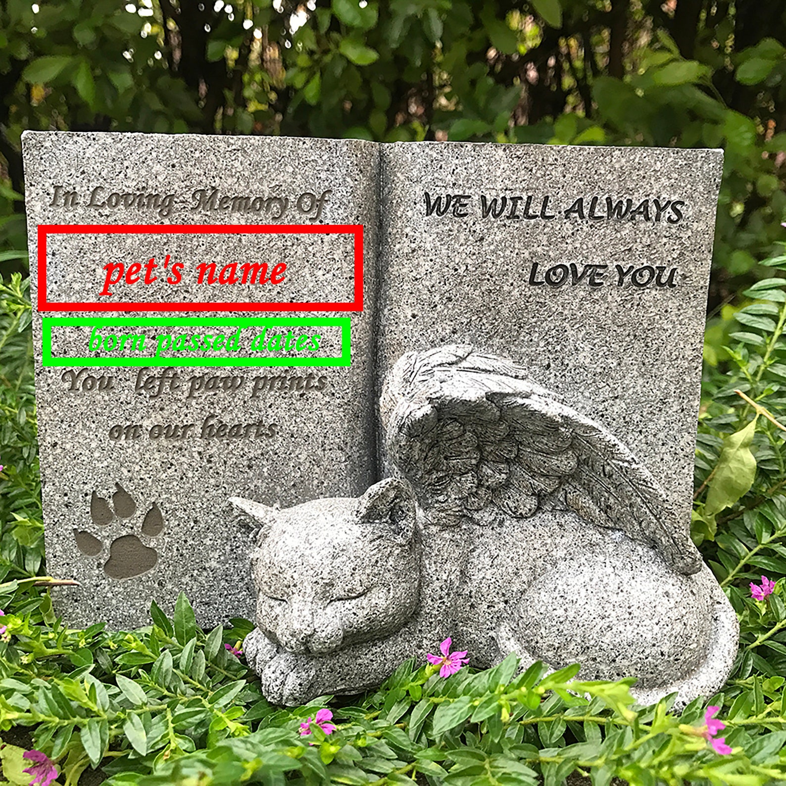 Personalized Pet Cat Memorial Grave Marker Stone with Angel Etsy