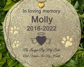 Engraved Pet Memorial Stone, Personalized Pet Grave Marker Tombstone Garden Stone with No Longer By My Side，But Forever In My Heart