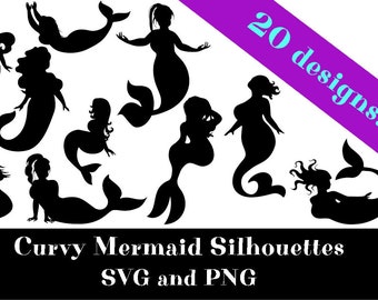 Bochtige zeemeermin silhouet bundel-20 bestanden, SVG en png