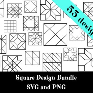 Geometryczne wzory kwadratowe — 55 plików png i svg do druku 3D i naklejek