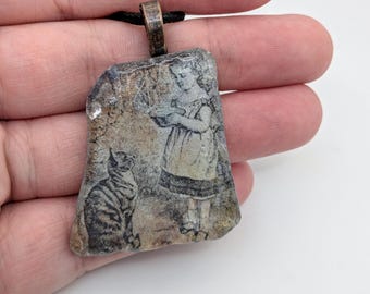 Sea Glass Girl with Cat on 18inch necklace