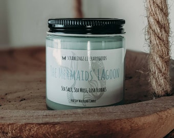 Mermaid candle | The Mermaids' Lagoon Peter Pan book based candle | Sea salt, sea moss, & lush florals | Soy Wax | Bookish | Book themed