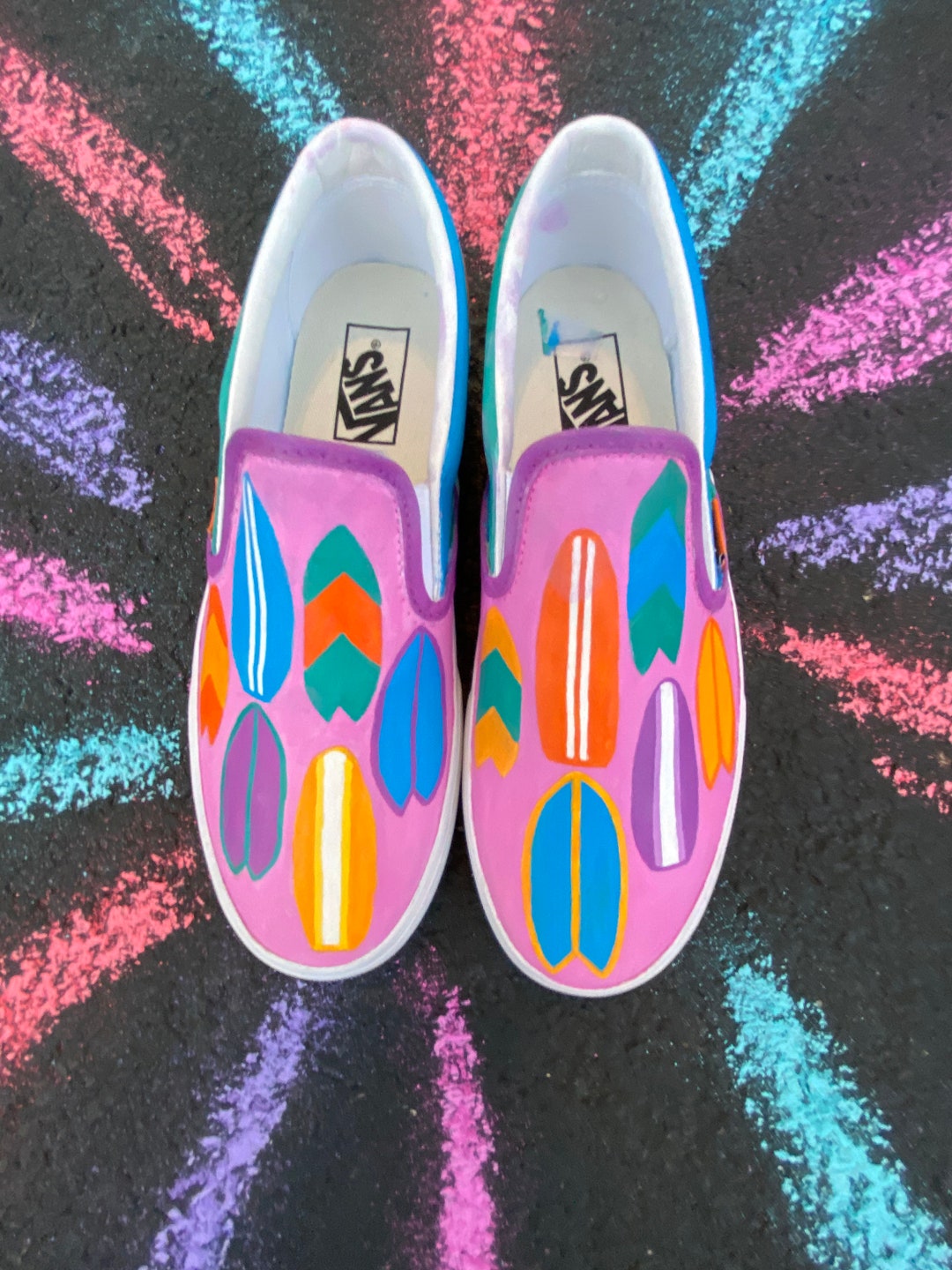 70s Surf Artinspired Handpainted Vans Etsy