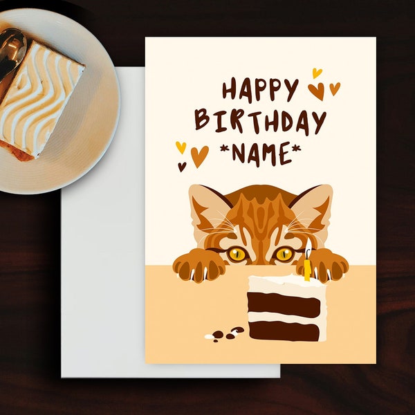 Personalised Ginger Cat Birthday Card