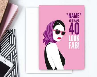 Personalised Fashionista 40th Birthday Card for Her. Fashion Milestone Age Card.